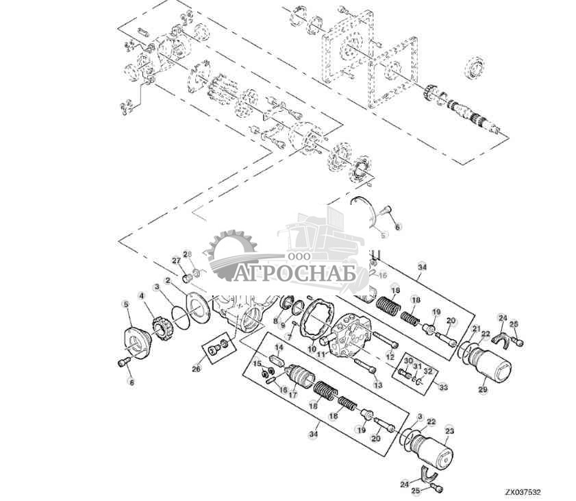 HYDROSTATIC DRIVE PUMP, HOUSING, SWASHPLATE AND SERVO CYLINDER 105CC PART II 